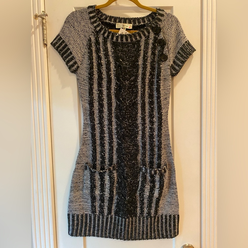 DEREK HEART, Size MED, Women’s Sweater Dress, Gray/Black
